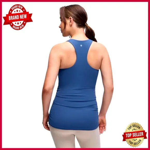 Maternity Racerback Tank Top with Built-in Bra, Ruched Yoga Workout Shirt - Picture 2 of 6